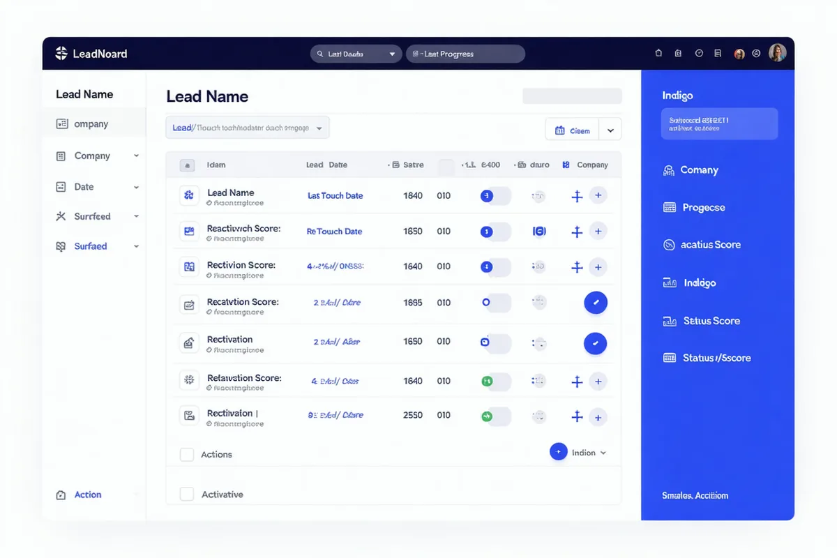 EVE lead reactivation dashboard showing dormant leads with AI scores, status badges, and sequence enrollment
