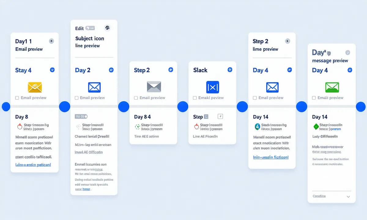 EVE reactivation sequence builder interface showing a multi-step email and LinkedIn touchpoint workflow with timing and personalization settings
